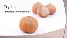  Presentation with hazelnuts - Colorful presentation enhanced with frui - three hazelnuts isolated on white backdrop and a  colored foreground