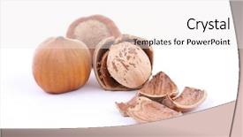  Presentation with hazelnuts - Cool new slide deck with frui - three hazelnuts isolated on white backdrop and a  colored foreground