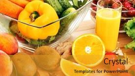  Presentation with fruit vegetable juice - Slide set enhanced with are install cabinet on fiber background and a gray colored foreground