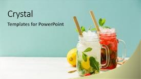  Presentation with fruit cocktail - Audience pleasing theme consisting of fruit and herb decoration alcohol backdrop and a mint green colored foreground
