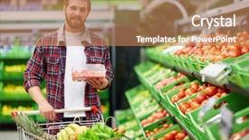  Presentation with bachelor - PPT theme consisting of looking at camera while shopping background and a coral colored foreground