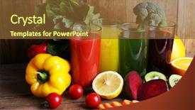  Presentation with fruit vegetable juice - Audience pleasing PPT theme consisting of fruit and vegetable juice backdrop and a tawny brown colored foreground