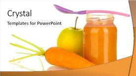 Presentation with baby food jar - Colorful presentation design enhanced with fruit and vegetables baby food backdrop and a white colored foreground
