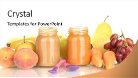  Presentation with jar food canning vegetable canned - Slide deck featuring fruit and vegetables baby food background and a white colored foreground