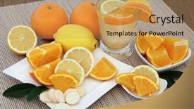  Presentation with cold drink - Cool new PPT theme with fruit and vitamin c tablet backdrop and a yellow colored foreground