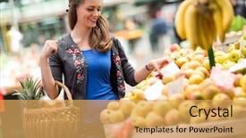  Presentation with market structure - Amazing presentation theme having fruit bag - woman on market store buying backdrop and a yellow colored foreground