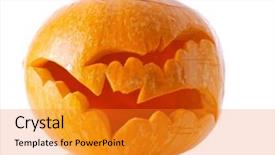  Presentation with cow pattern - Colorful PPT layouts enhanced with fruit bats - jack-o-lantern pumpkin with carved bat backdrop and a gold colored foreground