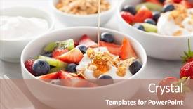  Presentation with yogurt - Beautiful slide set featuring fruit berry salad with yogurt backdrop and a coral colored foreground
