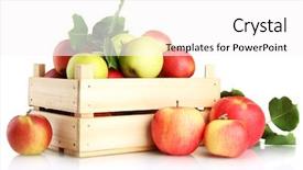  Presentation with green apples - Amazing slide set having green leaves in wooden backdrop and a white colored foreground