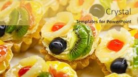  Presentation with kiwi fruit - Presentation theme with fruit cakes with pineapple kiwi and grape berry on on top shallow dof background and a yellow colored foreground