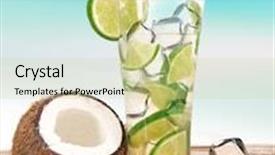  Presentation with fruit cocktail - Amazing slide deck having fruit cocktail on a beach backdrop and a soft green colored foreground