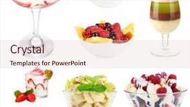  Presentation with dessert - Beautiful theme featuring fruit dessert collage isolated on white backdrop and a lemonade colored foreground