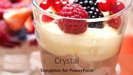  Presentation with dessert - Slides enhanced with fruit dessert in a glass background and a coral colored foreground