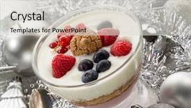  Presentation with christmas winter a table - Slide set having fruit dessert on christmas table background and a  colored foreground