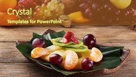  Presentation with green leaf - Audience pleasing theme consisting of fruit dessert on green leaf backdrop and a  colored foreground