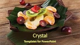 Presentation with green leaf - Cool new PPT layouts with fruit dessert on green leaf backdrop and a  colored foreground