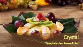  Presentation with green leaf water drops - Audience pleasing presentation theme consisting of fruit dessert on green leaf backdrop and a  colored foreground