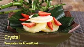  Presentation with green leaf - Presentation theme enhanced with fruit dessert on green leaf background and a  colored foreground