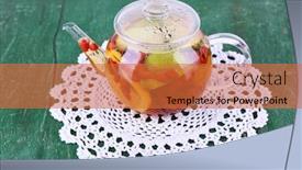  Presentation with fruit drink - Colorful theme enhanced with fruit drink in teapot on lace napkin on green wooden background backdrop and a red colored foreground