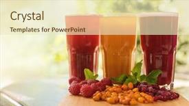  Presentation with fruit drink - Amazing PPT layouts having fruit drink with cranberries raspberries and sea buckthorn backdrop and a soft green colored foreground
