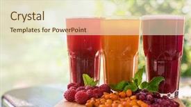  Presentation with fruit drink - Colorful PPT theme enhanced with fruit drink with cranberries raspberries and sea buckthorn backdrop and a soft green colored foreground
