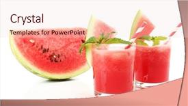  Presentation with cocktail - Beautiful PPT theme featuring fruit drink - watermelon cocktail isolated on white backdrop and a  colored foreground