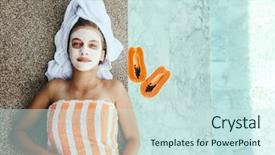 Presentation with pool side - PPT theme having fruit facial mask with papaya background and a sky blue colored foreground