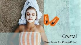  Presentation with pool side - Theme featuring fruit facial mask with papaya background and a soft green colored foreground