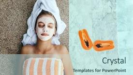  Presentation with pool side - Cool new PPT theme with fruit facial mask with papaya backdrop and a sky blue colored foreground