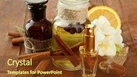  Presentation with perfume - Slide deck with fruit flower - bottles with ingredients background and a tawny brown colored foreground