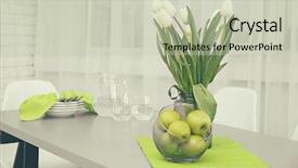  Presentation with dining table - Colorful presentation theme enhanced with fruit flower - dining table in home interior backdrop and a soft green colored foreground