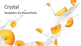  Presentation with milk splash - Amazing presentation design having fruit fly - apricots in milk splash isolated backdrop and a white colored foreground