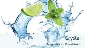  Presentation with water splash - Audience pleasing PPT theme consisting of fruit fly - ice cubes mint leaves water backdrop and a cool aqua colored foreground