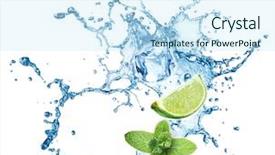  Presentation with water on leaf - PPT theme consisting of fruit fly - ice cubes mint leaves water background and a cool aqua colored foreground
