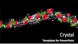  Presentation with leaves falling - Presentation design with fruit fly - pieces of raspberries with mint background and a black colored foreground