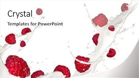  Presentation with splash - Presentation design featuring fruit fly - raspberries in cream splash isolated background and a white colored foreground