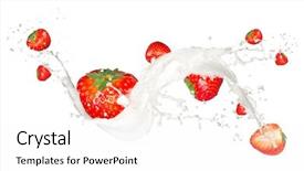  Presentation with fruit splash - Cool new PPT theme with fruit fly - strawberries in cream splash isolated backdrop and a white colored foreground