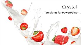  Presentation with milk splash - Presentation design with fruit fly - strawberries in milk splash isolated background and a white colored foreground
