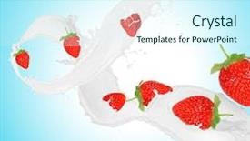  Presentation with milk splash - Presentation theme having fruit fly - strawberries in milk splash background and a cool aqua colored foreground