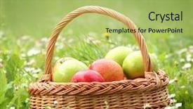  Presentation with green apples - Presentation design consisting of fruit garden - basket with fresh sweet apples background and a mint green colored foreground