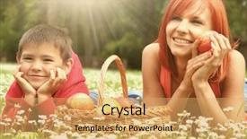  Presentation with meadow - Slide deck enhanced with fruit garden - happy young family relaxing background and a yellow colored foreground