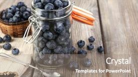  Presentation with blueberries - Presentation design consisting of fruit harvesting - fresh blueberries on wooden table background and a gray colored foreground
