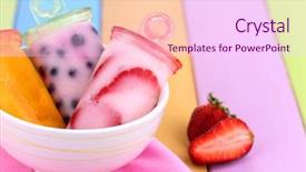  Presentation with ice cream - PPT layouts having fruit ice cream in bowl background and a pink colored foreground