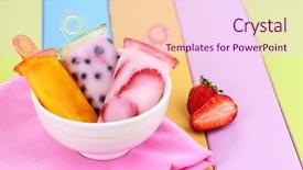  Presentation with ice cream colourful gelato flavors - PPT theme consisting of fruit ice cream in bowl background and a pink colored foreground