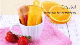  Presentation with ice cream popsicles organic dietary - Audience pleasing PPT layouts consisting of fruit ice cream in cup backdrop and a yellow colored foreground