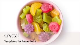  Presentation with jellies colorful candy and jelly - Slide deck having fruit jelly candies in bowl background and a lemonade colored foreground