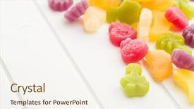  Presentation with jelly - PPT layouts enhanced with fruit jelly candies on white background and a sky blue colored foreground