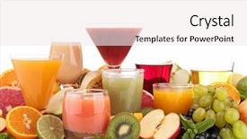  Presentation with mango juice fresh tropical fruit - PPT theme consisting of fruit juice isolated on white background and a  colored foreground