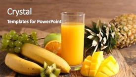  Presentation with mango juice - Slide deck featuring fruit juice on wood background background and a tawny brown colored foreground