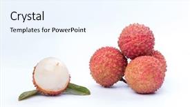  Presentation with fruit lychee - Cool new slide deck with fruit lychee - litchi with white background backdrop and a sky blue colored foreground